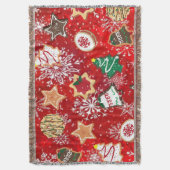 クリスマス・クッキーと赤の雪 スローブランケット (正面縦)