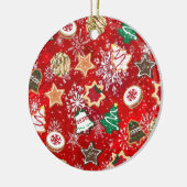 クリスマス・クッキーと赤の雪 セラミックオーナメント (左)