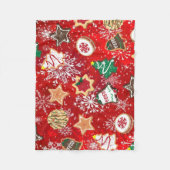クリスマス・クッキーと赤の雪 フリースブランケット (正面)