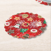 クリスマス・クッキーと赤の雪 ペーパーコースター (アングル)