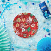 クリスマス・クッキーと赤の雪 ペーパープレート (パーティー)