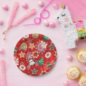 クリスマス・クッキーと赤の雪 ペーパープレート (パーティー)