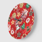 クリスマス・クッキーと赤の雪 ラージ壁時計 (傾斜)