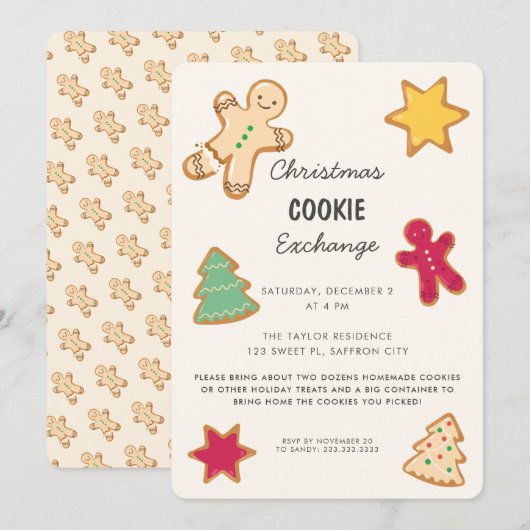 クリスマス クッキー交換パーティー 招待状 (正面/裏面)