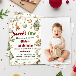 クリスマス・クッキー・スイート・ワン 1歳の誕生日写真 招待状