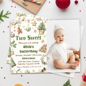クリスマス・クッキー・ツー・スウィート2歳の誕生日写真 招待状