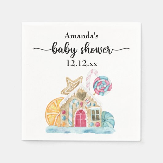 クリスマス・クッキー・ハウスのベビーシャワー スタンダードカクテルナプキン (正面)