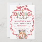 クリスマス・クッキー・パーティーのお誘い コケティ ピンクの蝶結び 招待状 (正面)