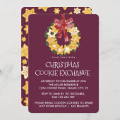 クリスマス・クッキー・リース(深いプラム色の背景) 招待状 (正面/裏面)