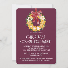 クリスマス・クッキー・リース（深いプラム色の背景） 招待状