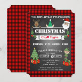 クリスマス クラフト フェア パーティー ファンドレイザー イベント チェック柄 招待状 (正面/裏面)