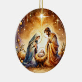 クリスマス・クリスチャンパーソナライズされた出生 セラミックオーナメント (右)