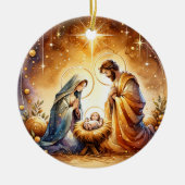 クリスマス・クリスチャンパーソナライズされた出生 セラミックオーナメント (正面)