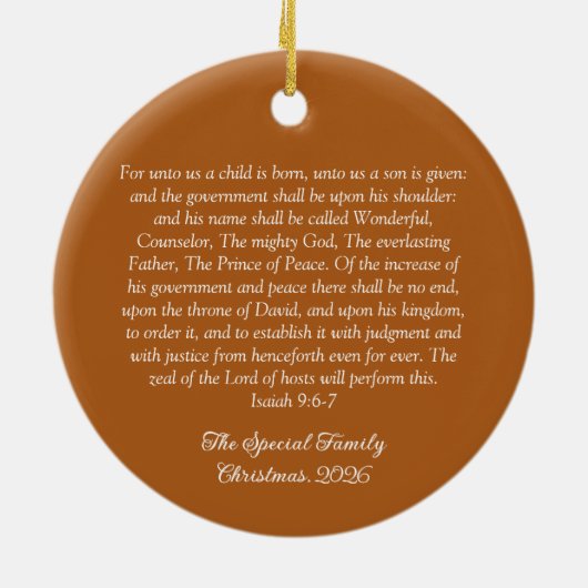クリスマス・クリスチャンパーソナライズされた出生 セラミックオーナメント (裏面)