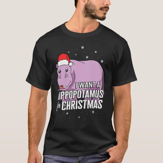 クリスマス クリスマスにヒポポタムスが欲しい かわいい Tシャツ (正面)