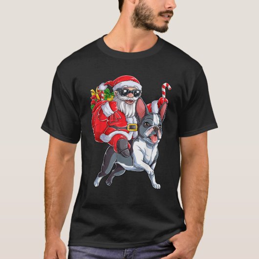 クリスマス クリスマス サンタクロース ボストンテリア メンズ Tシャツ (正面)