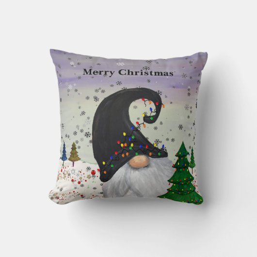 クリスマス・グノームのホリデー用ラグ クッション (正面)