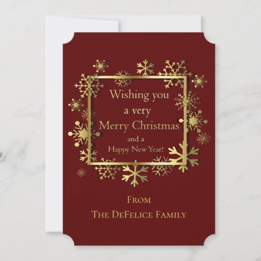 クリスマス – グリーティングレッド付きスノーフレークフレーム 招待状 (正面)