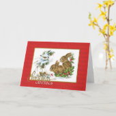 クリスマス・グリーティング・ラビットヴィンテージ再生 カード (黄色い花)