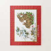 クリスマス・グリーティング・ラビットヴィンテージ再生 ジグソーパズル (縦)