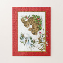 クリスマス・グリーティング・ラビットヴィンテージ再生 ジグソーパズル