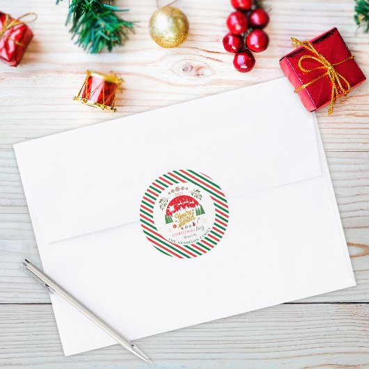 クリスマス・グリーンとレッドのキャンディー・ケーン・パーティーの招待状 ラウンドシール