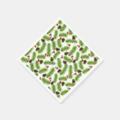 クリスマス グリーンの松の葉、松ぼっくりと赤い実 スタンダードカクテルナプキン (角)