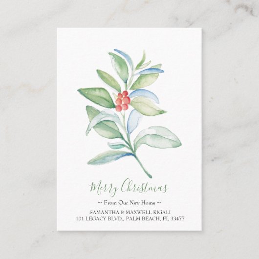 クリスマス·グリーンリー引っ越しのお知らせ挿入カード 名刺 (正面)