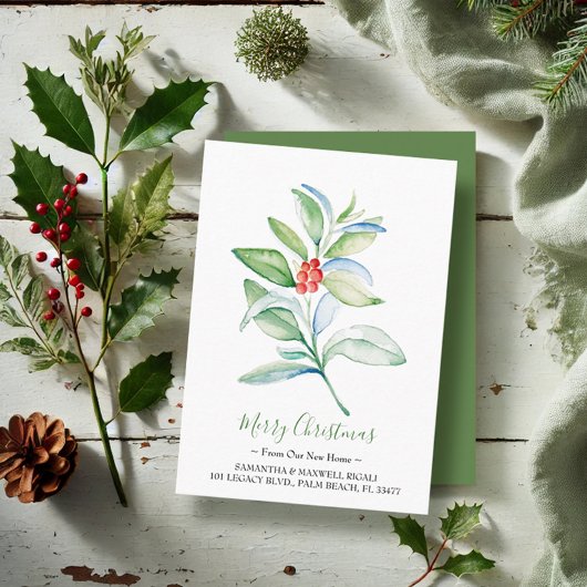 クリスマス·グリーンリー引っ越しのお知らせ挿入カード 名刺