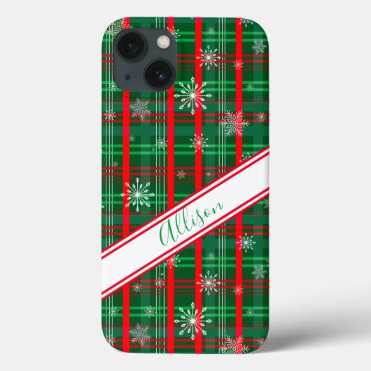 クリスマス グリーン・チェック柄のスクリプト名入り Case-Mate iPhoneケース (裏面)