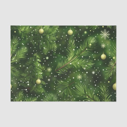 クリスマス グリーン フェルン 枝とボール 薄葉紙 (正面)