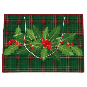 クリスマス グリーン プラッド リース付き ラージペーパーバッグ (正面)