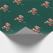 クリスマス·グリーン·プレイド·テディ·ベアパーソナライズされたー ラッピングペーパー (角)