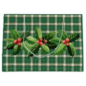 クリスマス グリーン ホワイト プラッド 大型 ギフト バッグ ラージペーパーバッグ (正面)