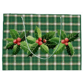 クリスマス グリーン ホワイト プラッド 大型 ギフト バッグ ラージペーパーバッグ (裏面)