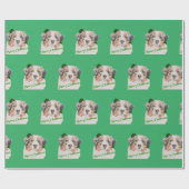 クリスマス・グリーン・リアリスティック・オーストラリア・シェパード ラッピングペーパー (フラット)