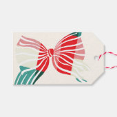 クリスマス グリーン＆レッドのチェック柄 リボンで結ばれた ホリデーシーズン ギフトタグ (正面(横))