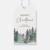 クリスマス グリーン 水彩 松林 ホリデー ギフトタグ (正面)