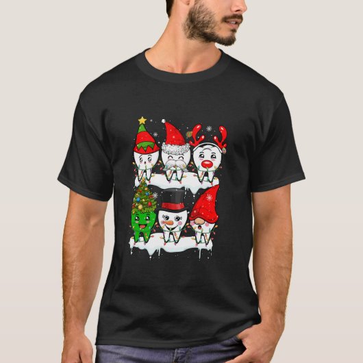 クリスマス グループ サンタ トナカイ 妖精 歯 歯医者 仕事 デザイン Tシャツ (正面)