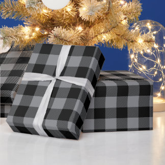 クリスマス グレーとブラックのバファロー チェック柄 ラッピングペーパー