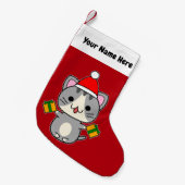 クリスマス グレー タビー 猫 スモールクリスマスストッキング (正面 (吊り時))
