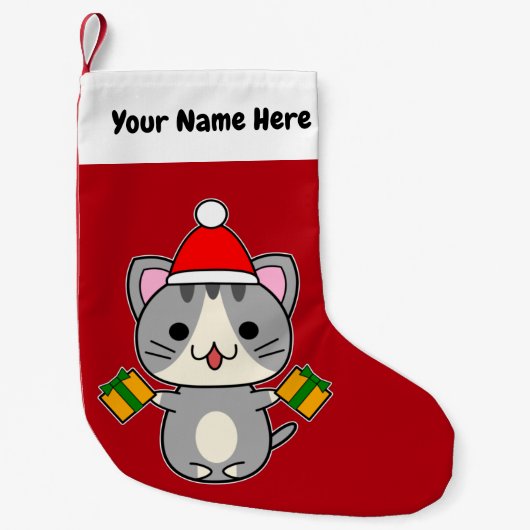 クリスマス グレー タビー 猫 スモールクリスマスストッキング (正面)