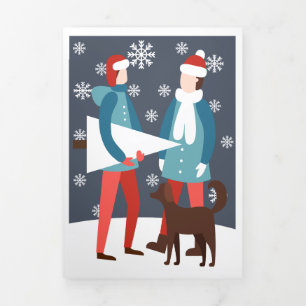 クリスマス ゲイ カップル 犬 ツリー オーダーメイド 三つ折りクリスマスカード