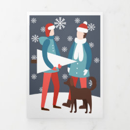 クリスマス ゲイ カップル 犬 ツリー オーダーメイド 三つ折りクリスマスカード