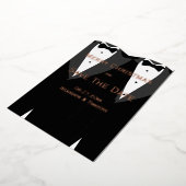 クリスマス ゲイ セーブ・ザ・デート ローズゴールド フォイル カード (回転した状態)