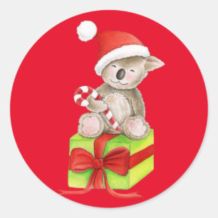 クリスマス・コアラは赤い丸いステッカーを持っている ラウンドシール