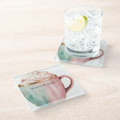 クリスマス・ココア金ゴールドピンクミントウォームウィッシュ ガラスコースター (アングル)