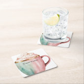 クリスマス・ココア金ゴールドピンクミントウォームウィッシュ スクエアペーパーコースター (インサイチュ)