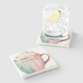 クリスマス・ココア金ゴールドピンクミントウォームウィッシュ ストーンコースター (横)