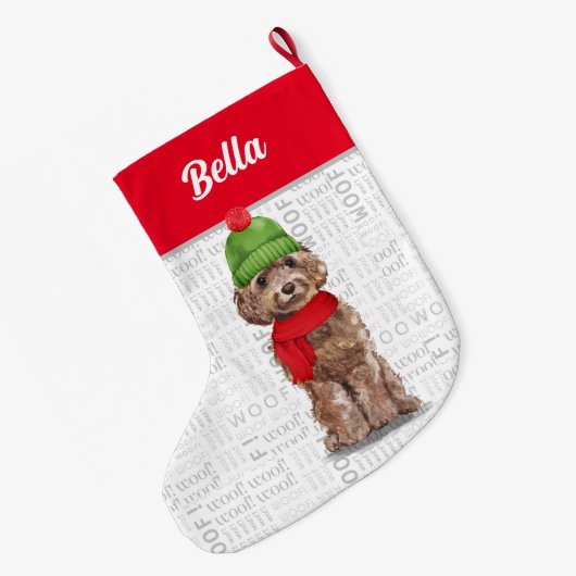 クリスマス·コッカプー（犬の名前） ラージクリスマスストッキング (裏面 (吊り時))